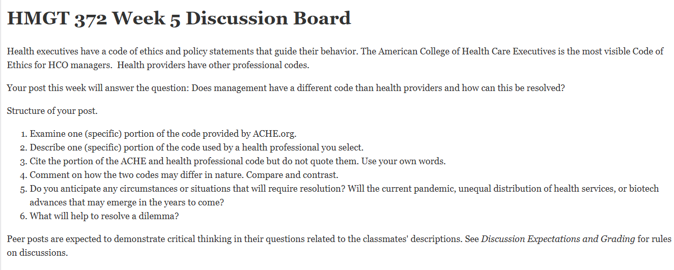 (FINAL ANSWER) HMGT 372 Week 5 Discussion Board