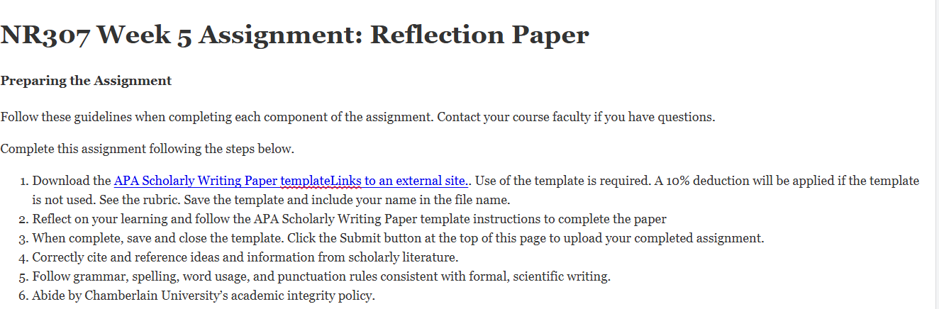 (FINAL ANSWER) NR307 Week 5 Assignment: Reflection Paper
