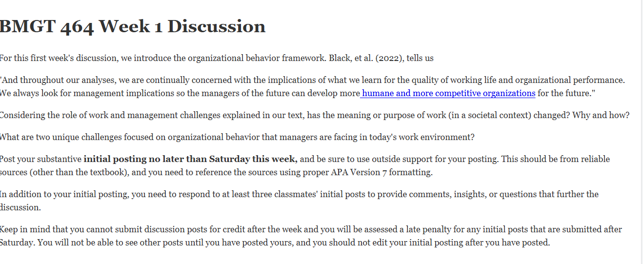 (FINAL ANSWER) BMGT 464 Week 1 Discussion