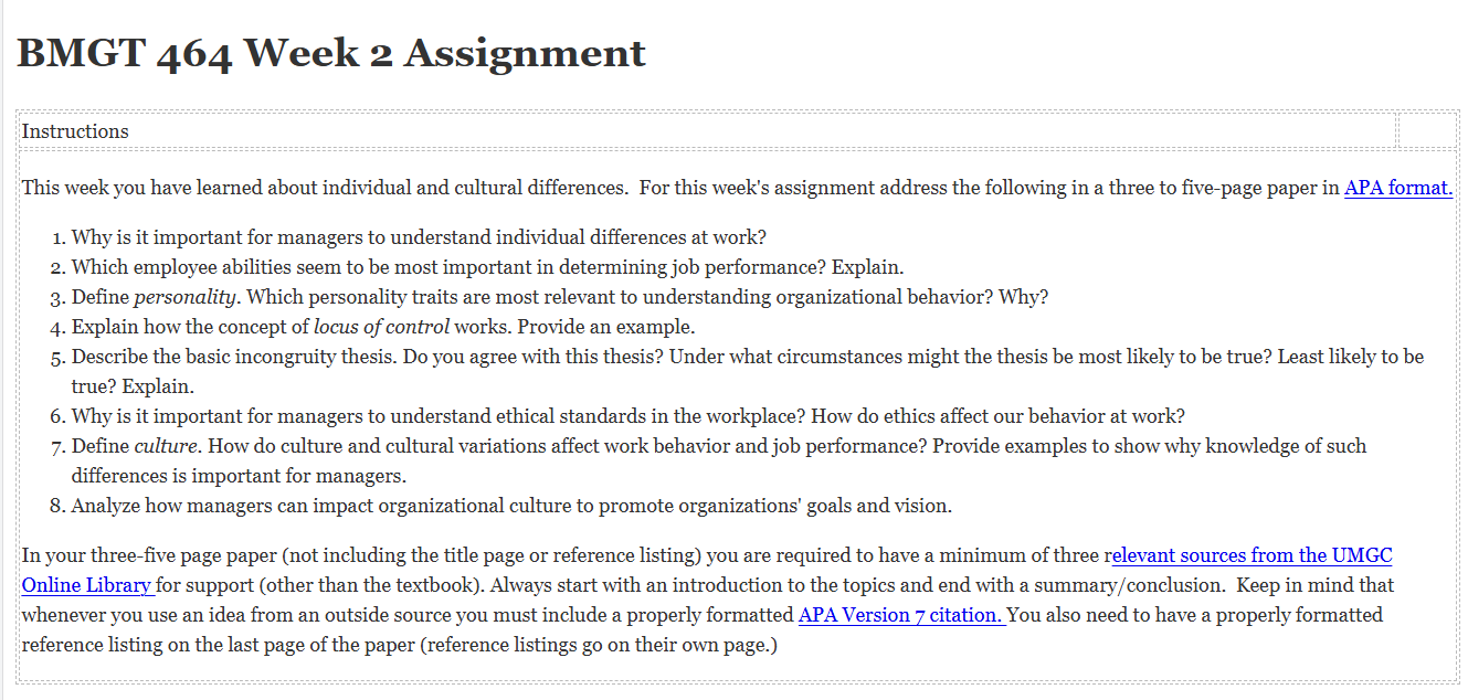 (FINAL ANSWER) BMGT 464 Week 2 Assignment