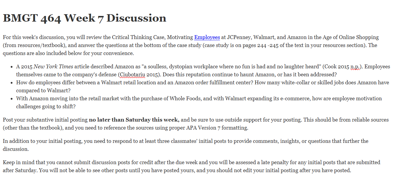(FINAL ANSWER) BMGT 464 Week 7 Discussion