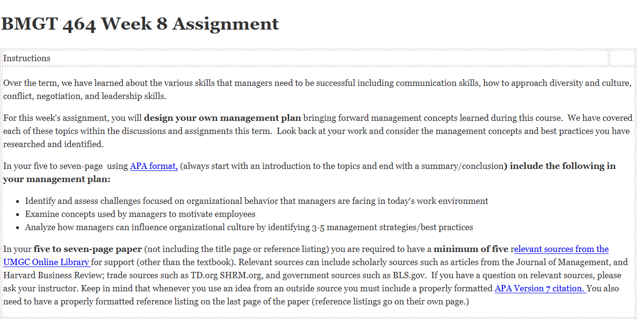 (FINAL ANSWER) BMGT 464 Week 8 Assignment