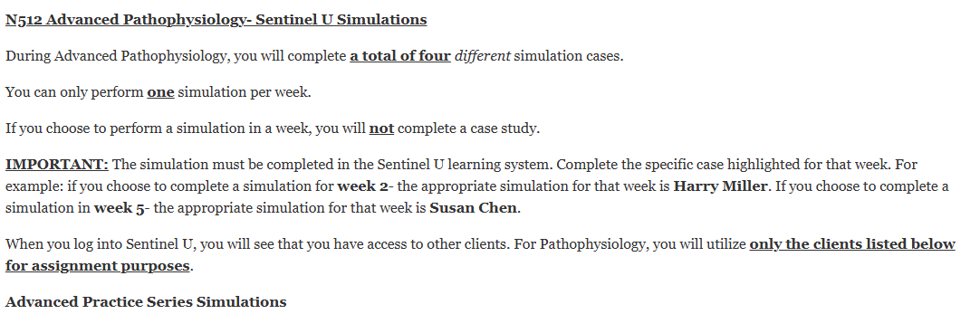 (Solved) N512 Advanced Pathophysiology- Sentinel U Simulations
