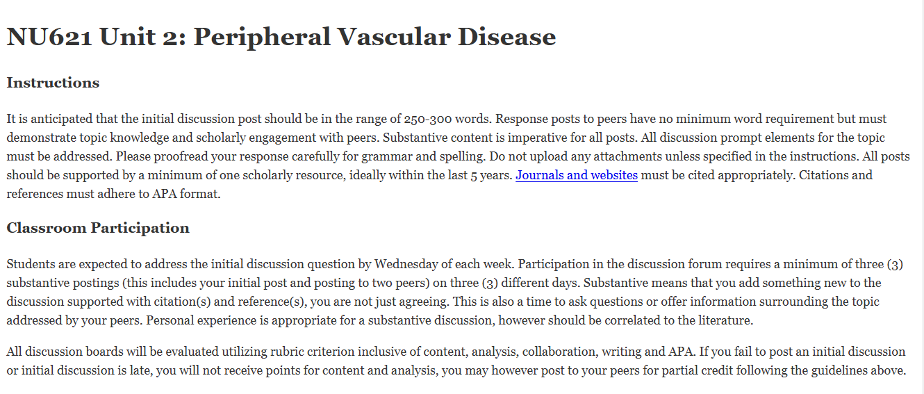 (FINAL ANSWER) NU621 Unit 2: Peripheral Vascular Disease