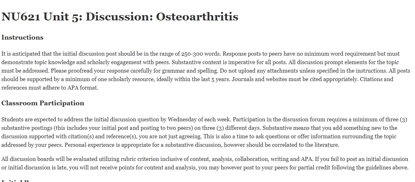 (FINAL ANSWER) NU621 Unit 5: Discussion: Osteoarthritis